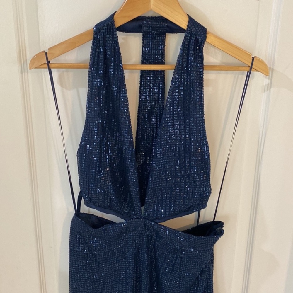 Ramy Brook Selena Sequin Maxi Dress Size 10 NWT Navy Cut Out Halter Gown Formal - Picture 9 of 13